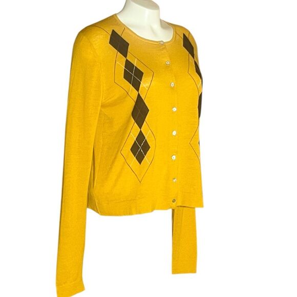 MNG by Mango Argil Mustard Long Sleeve Shell Button Preppy Old Money Sweater - Picture 2 of 6